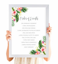 Tropical Floral Order of Events Poster, Welcome Sign, Beach Wedding, Tropical Wedding