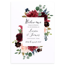 Burgundy, Navy & Blush Floral Welcome Sign, Burgundy Navy Invite, Rustic Floral, Blush Wedding Invite, Boho Floral Wedding
