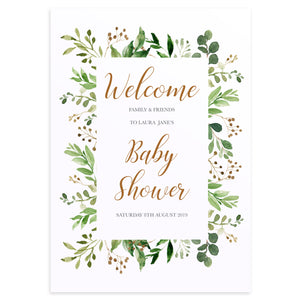 Foliage Baby Shower Welcome Poster, Greenery Baby Shower, Green Leaf