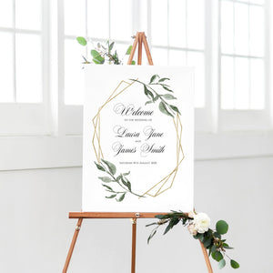 Elegant Geometric Welcome Sign, Greenery Wedding, Leaf Wedding, Foliage