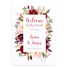 Boho Floral Antler Welcome Sign, Rustic Wedding Invitation, Floral Wedding Invitation, Red Rose, Rustic Country