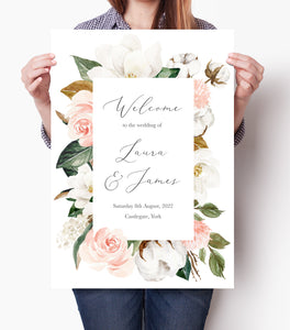 Magnolia Welcome Sign, Welcome Sign, Ivory Floral, Boho Wedding, Cotton Wedding, Autumn Wedding