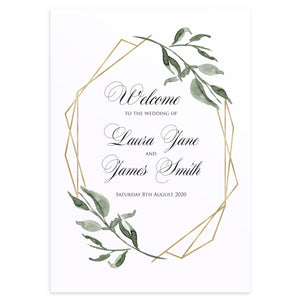 Elegant Geometric Welcome Sign, Greenery Wedding, Leaf Wedding, Foliage