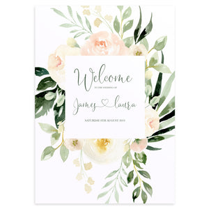 Blush Floral Welcome Sign, Blush Wedding, Pink Flowers, Blush Ivory, Botanical, Modern Wedding