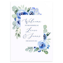 Navy Rose Welcome Sign, Watercolour roses, Navy Wedding, Blue Wedding
