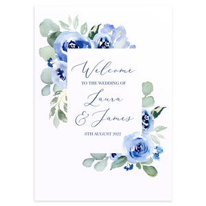 Navy Rose Welcome Sign, Watercolour roses, Navy Wedding, Blue Wedding