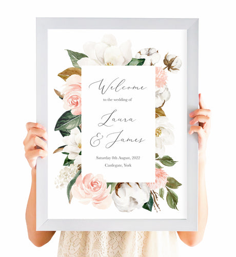 Magnolia Welcome Sign, Welcome Sign, Ivory Floral, Boho Wedding, Cotton Wedding, Autumn Wedding