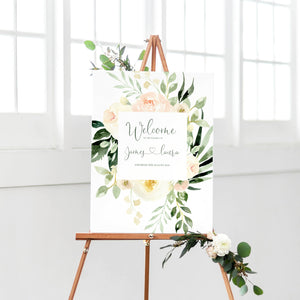 Blush Floral Welcome Sign, Blush Wedding, Pink Flowers, Blush Ivory, Botanical, Modern Wedding