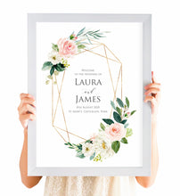 Blush and Gold Welcome Sign, Pink Watercolour flowers, Blush Wedding