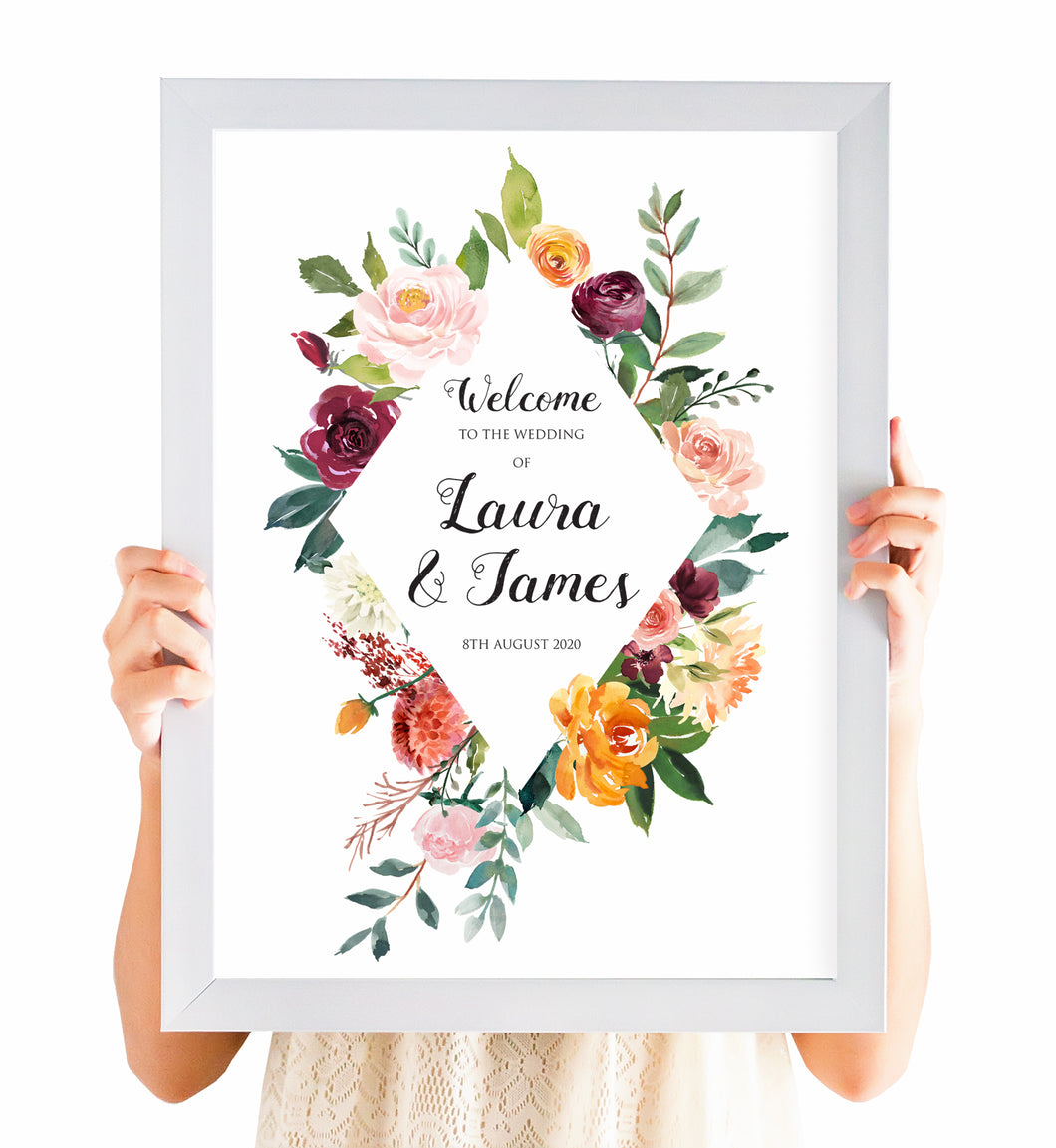 Paprika Welcome Sign, Orange Floral Wedding Invitation, Autumn Wedding, Fall Wedding