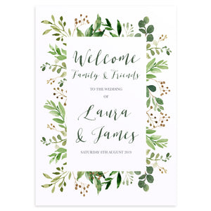 Green Leaf Welcome Sign, Watercolour Foliage, Greenery, Eucalyptus Invites, Green Wreath, Botanical Wedding