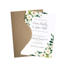 White Wedding Invitations, White Floral Watercolour, White Peony, White Rose Invites, Botanical Wedding, 10 Pack