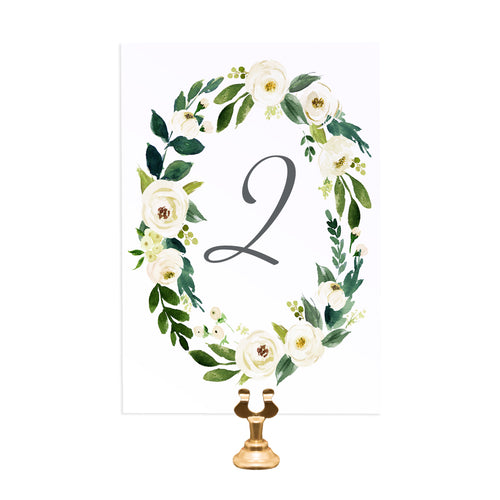 White Wedding Table Numbers, Table Names, White Floral Watercolour, White Peony, White Rose Invites, Botanical Wedding, 5 Pack