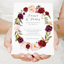 Boho Red Rose Wedding Invitations, Oval Wreath, Burgundy Invite, Red Roses, Red Wedding, Boho Floral Wedding Invite, 10 Pack