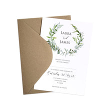 Greenery Wedding Invitations, Round Wreath, Green Wreath, Eucalyptus Wreath, Green Leaf, Botanical Wedding, Leaf Invitation, 10 Pack