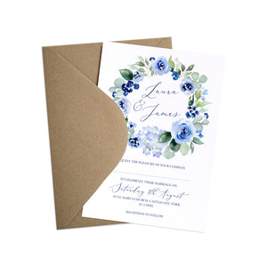 Navy Rose Wedding Invitations, Wreath, Watercolour roses, Navy Wedding, Blue Wedding, 10 Pack